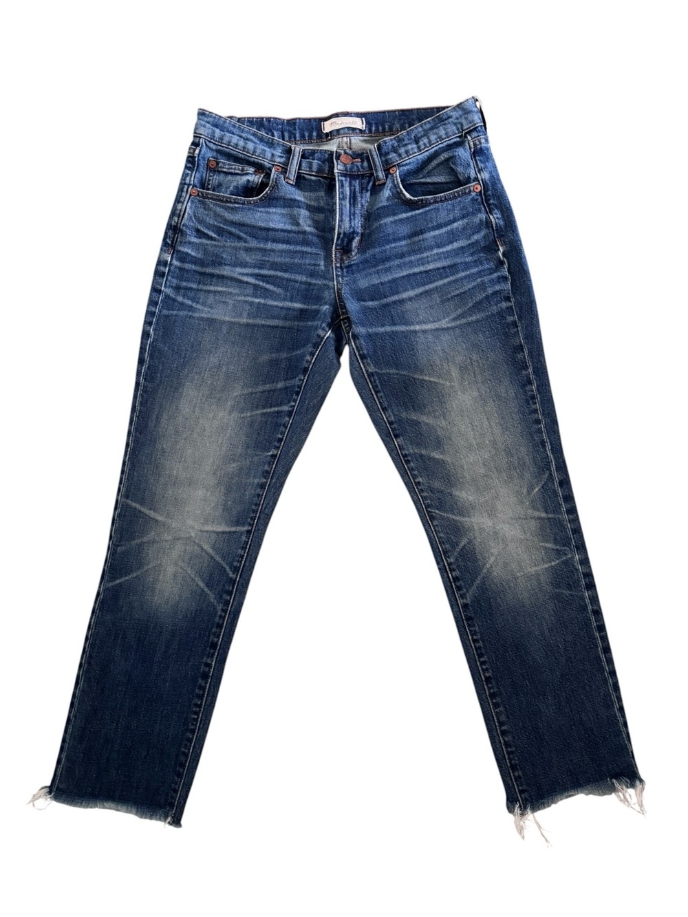 Madewell The Slim BoyJean Women's Distressed Medium Blue Raw Hem